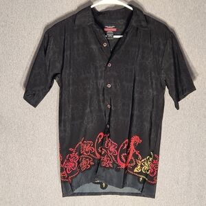 Vintage Chinese Dragon And Floral Button Up Shirt